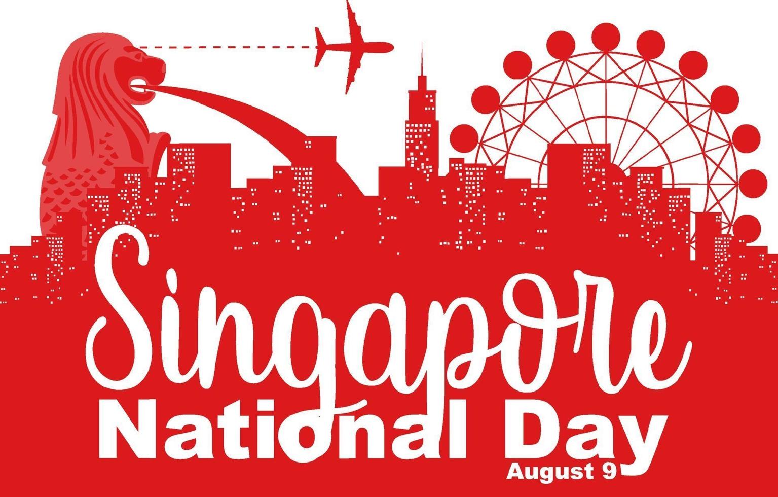 Nationalfeiertag in Singapur mit vielen berühmten Wahrzeichen von Singapur vektor