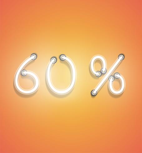 Realistiskt neon procenttal, vektor illustration