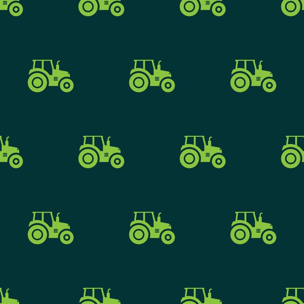 nahtlose Muster Traktor Bauernhof Transport Symbol mit grünem Hintergrund vektor