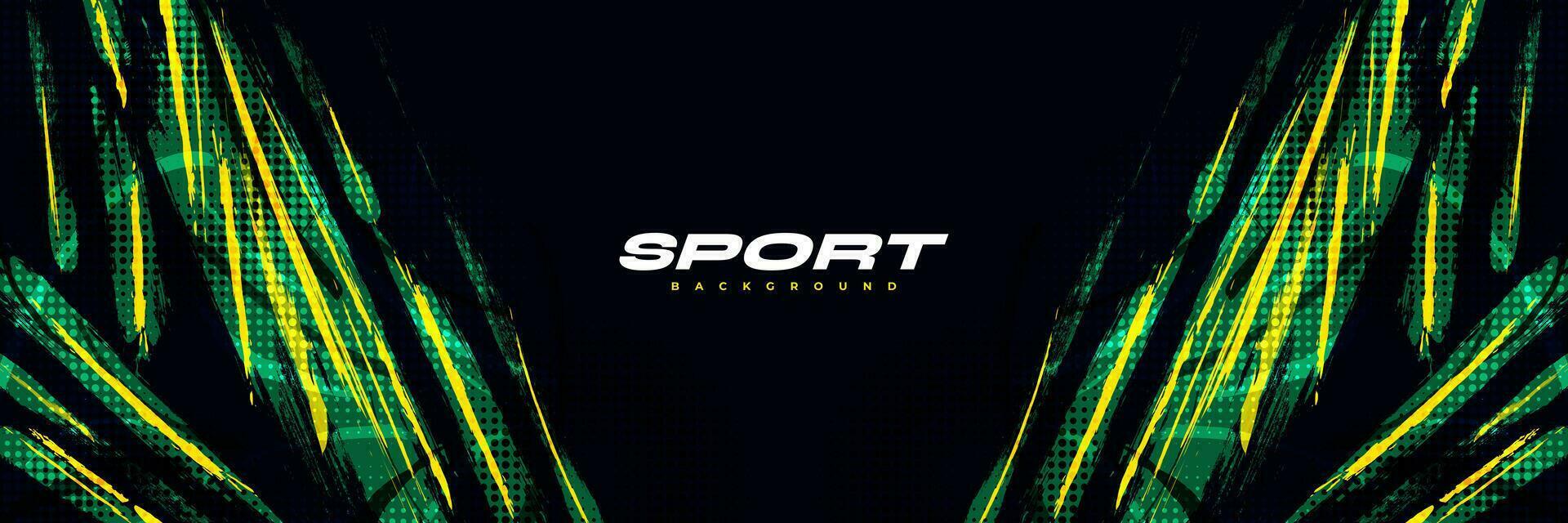 Grün und Gelb Bürste Hintergrund mit Halbton bewirken isoliert auf schwarz Hintergrund. Sport Hintergrund mit Grunge Stil. kratzen und Textur Elemente zum Design vektor