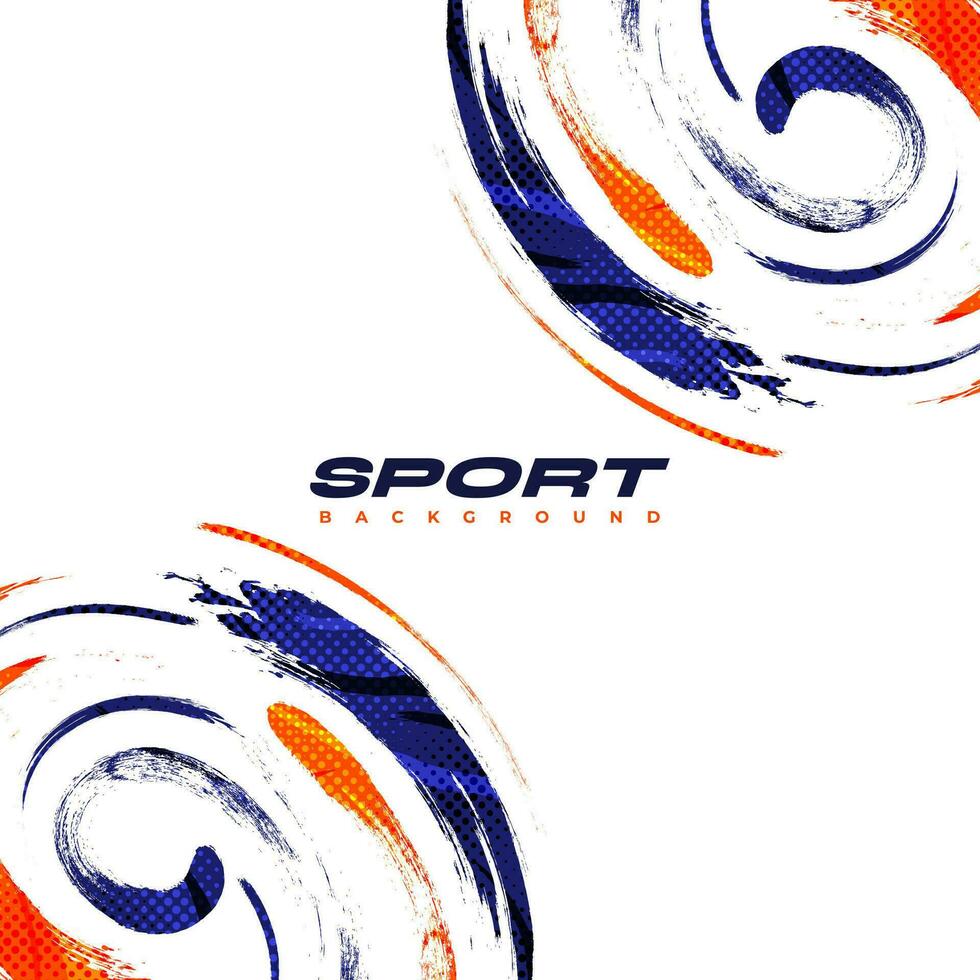 abstrakt blå och orange borsta bakgrund med halvton effekt. sport baner. borsta stroke illustration. repa och textur element för design vektor