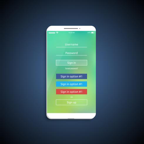 Einfache und bunte UI-Oberfläche für Smartphones - Anmeldebildschirm, Vektorillustration vektor