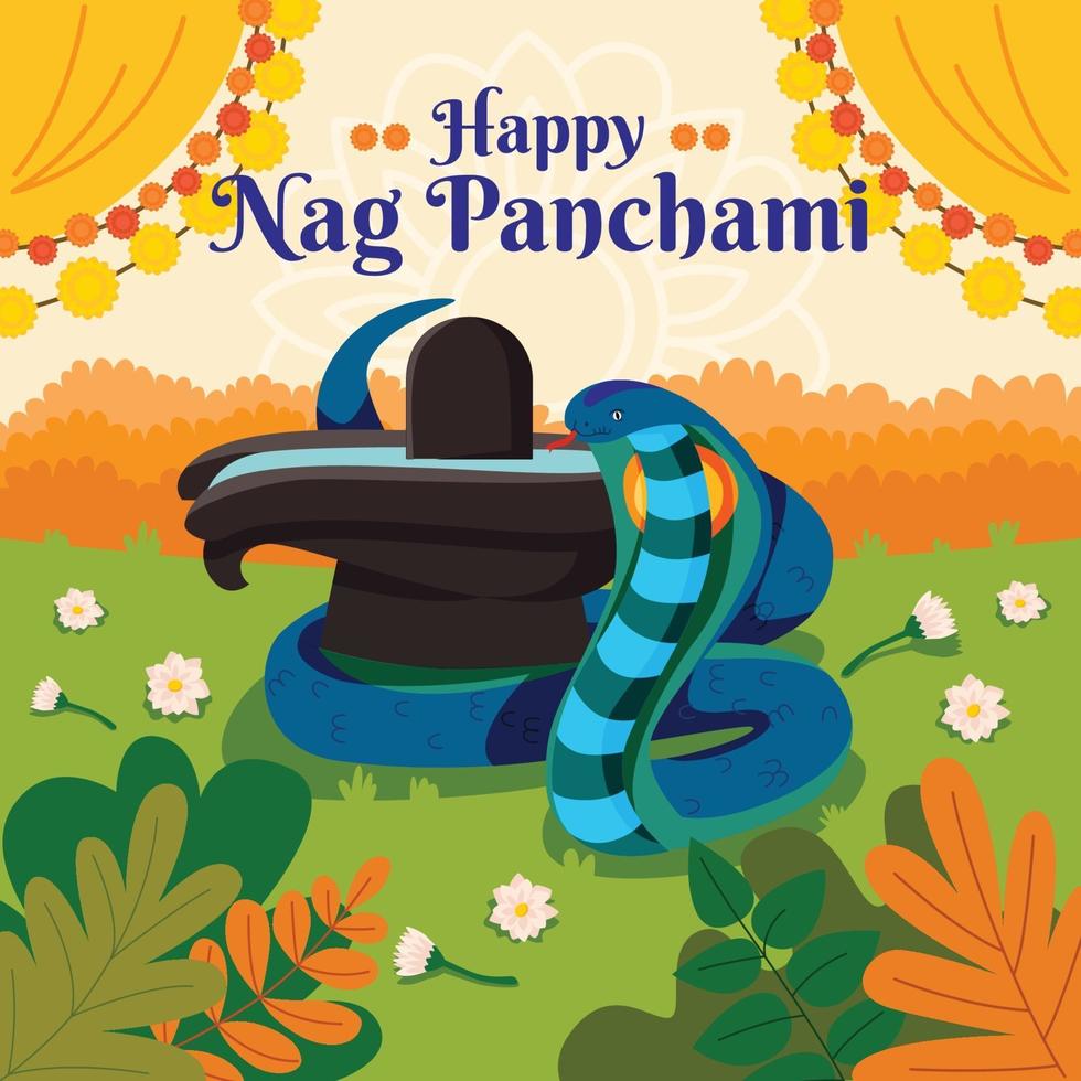 Happy Nag Panchami mit Königskobra-Konzept vektor