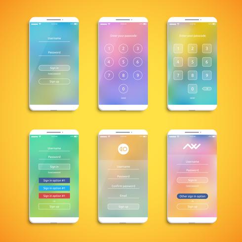 Einfache und farbenfrohe Benutzeroberfläche für Smartphones - Anmeldebildschirm, Vektorillustration vektor