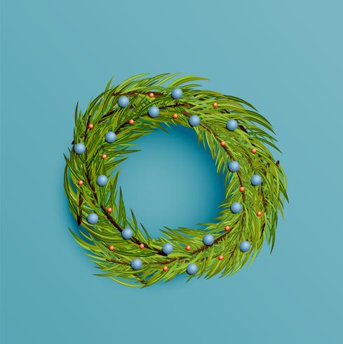Realistisk krans med guldband för jul, vektor illustration