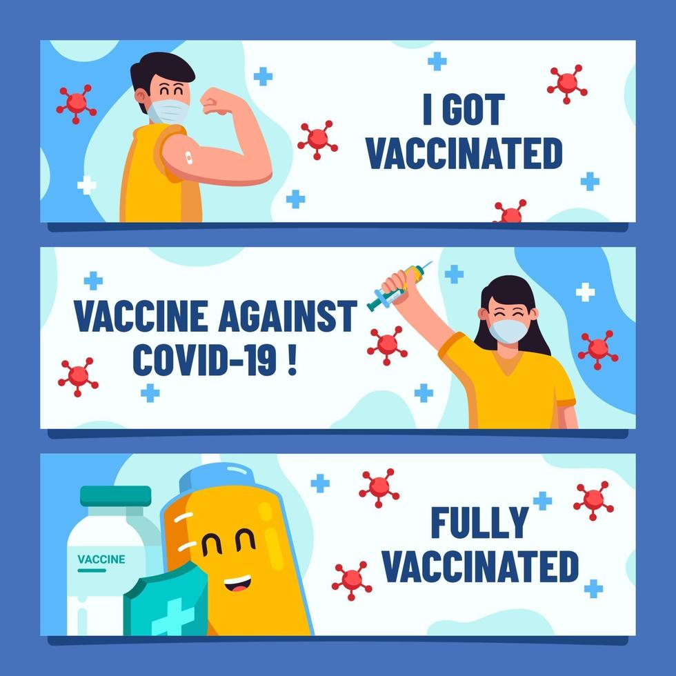 uppsättning banners för covid -vacciner vektor