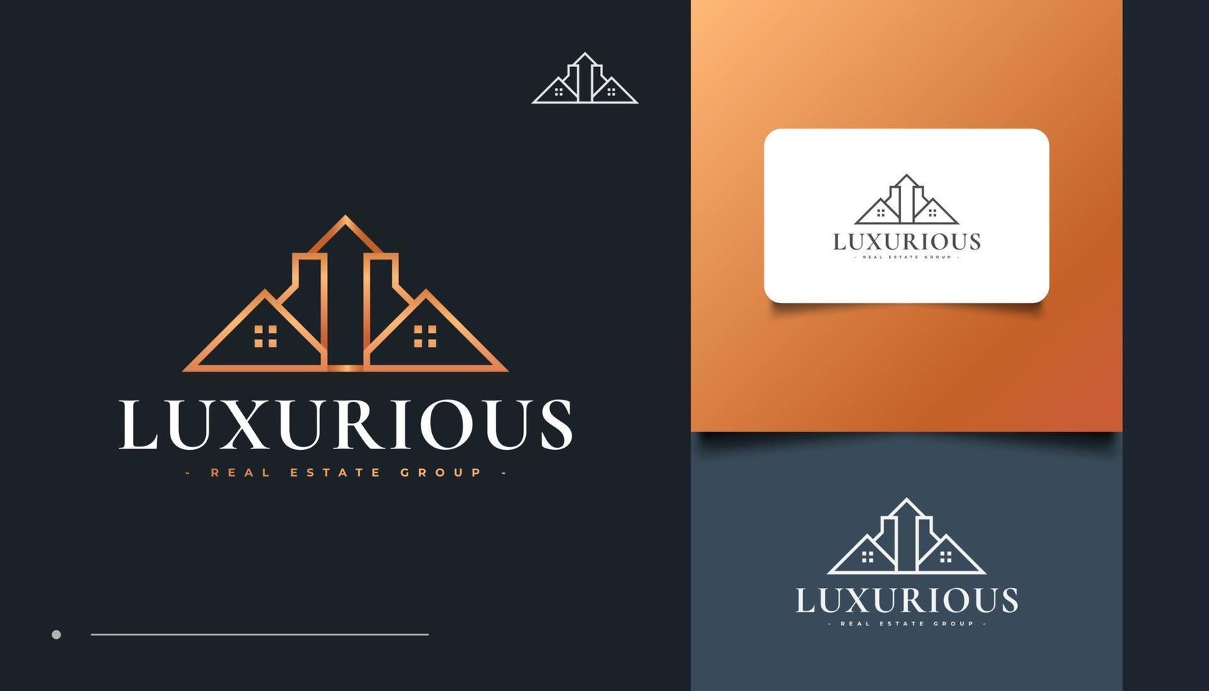 Luxusimmobilien-Logo-Design mit Linienstil. Hauslogo vektor