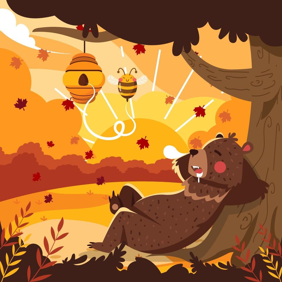 sovande björn njuter av hösten vektor