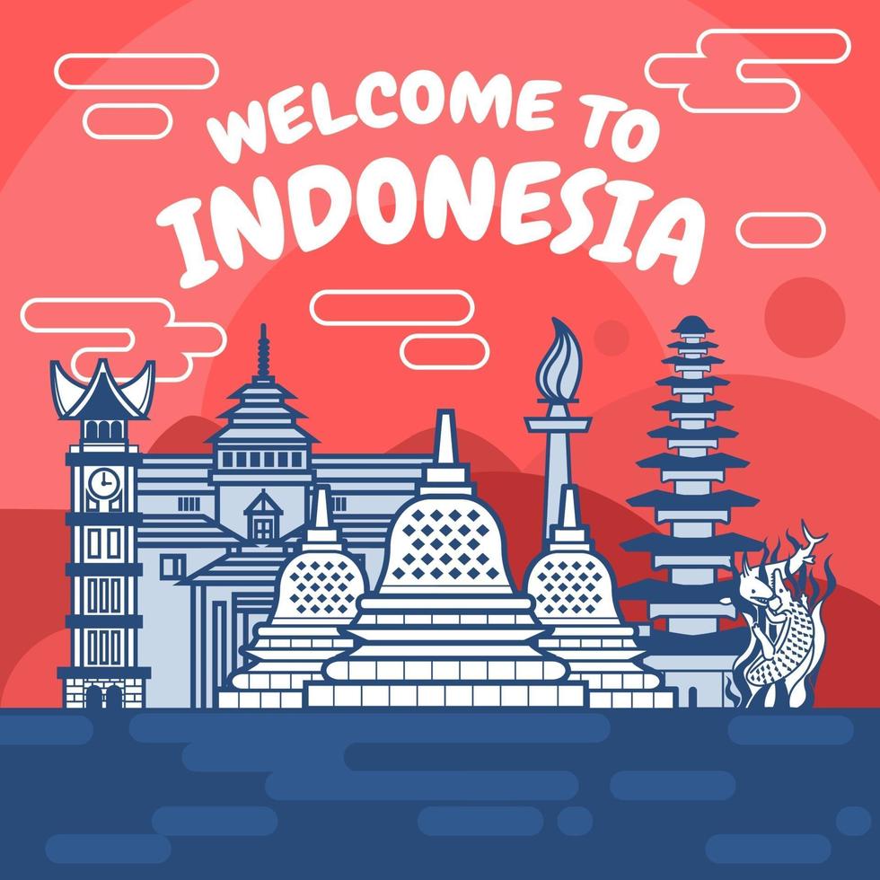 Välkommen till Indonesiens landmärke vektor