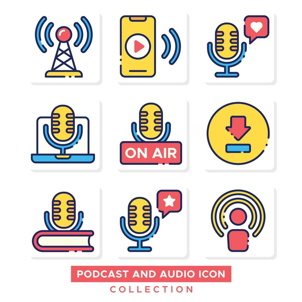 Sammlung von Audio- und Podcast-Symbolen vektor