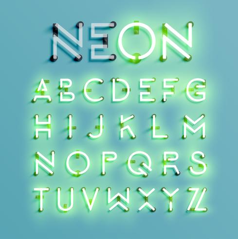 Realistisk neon teckenuppsättning, vektor illustration