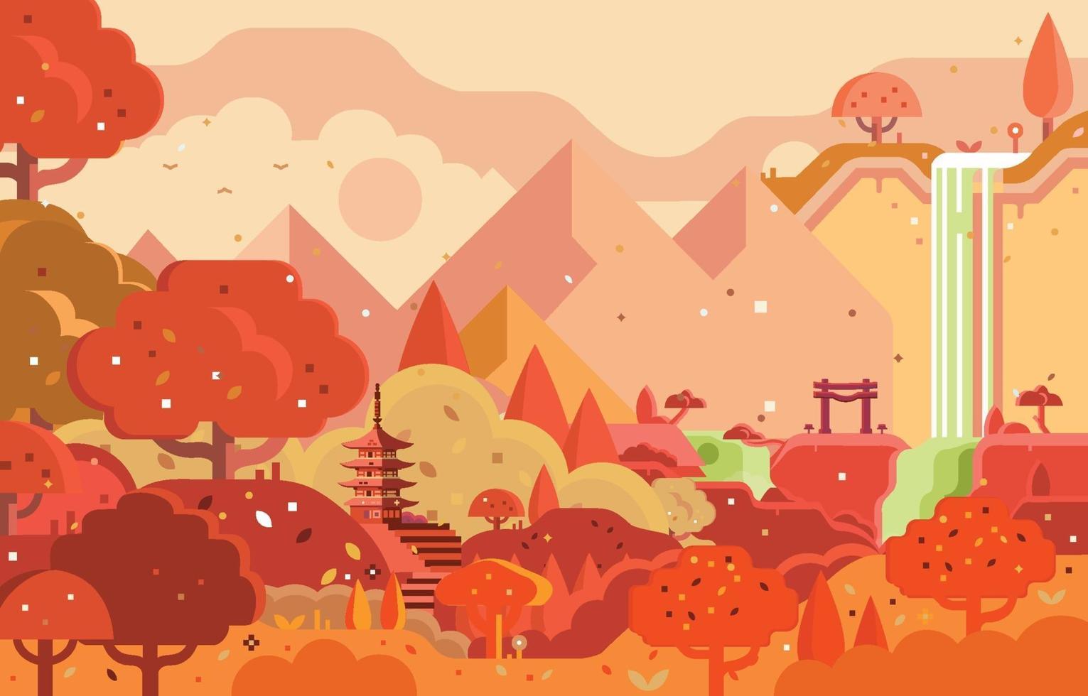 Herbst im japanischen Wald mit Bergblick-Konzept vektor