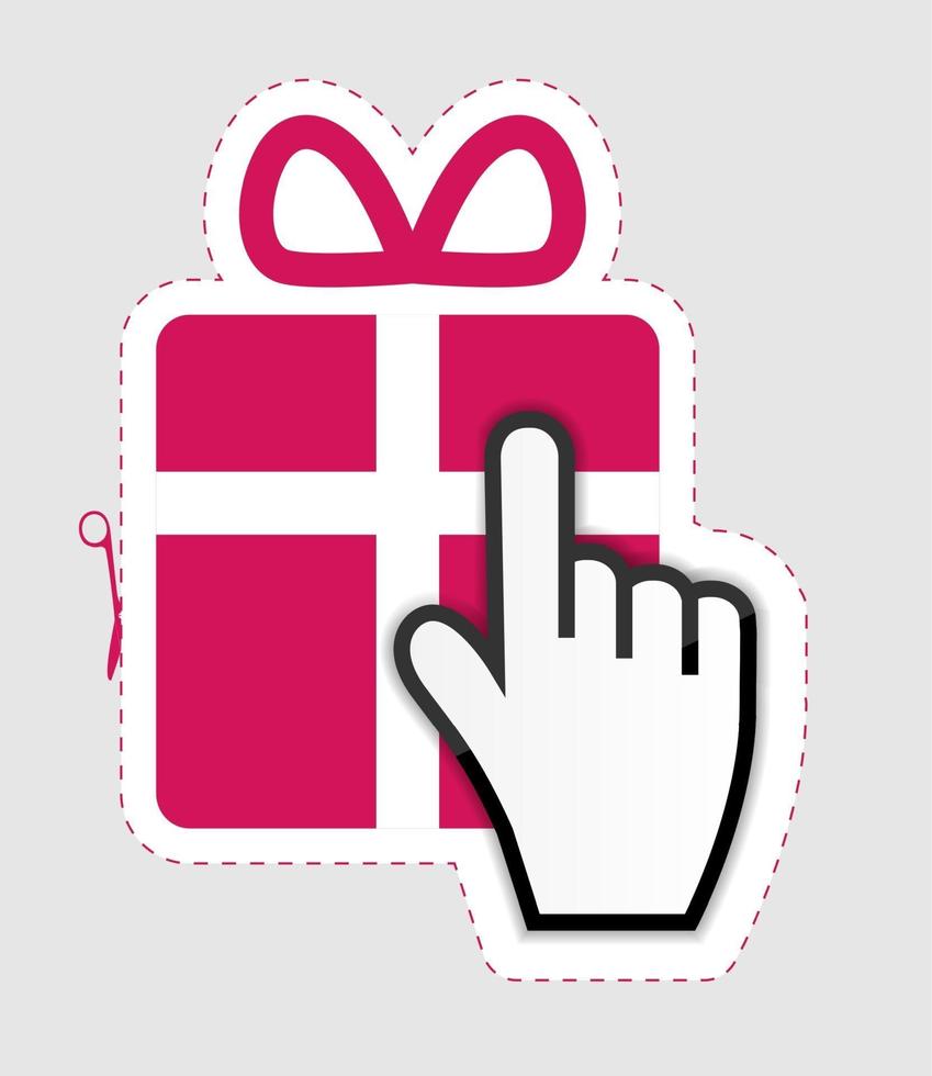 Maus-Hand-Cursor auf Geschenk-Aufkleber-Label-Vektor-Illustration vektor