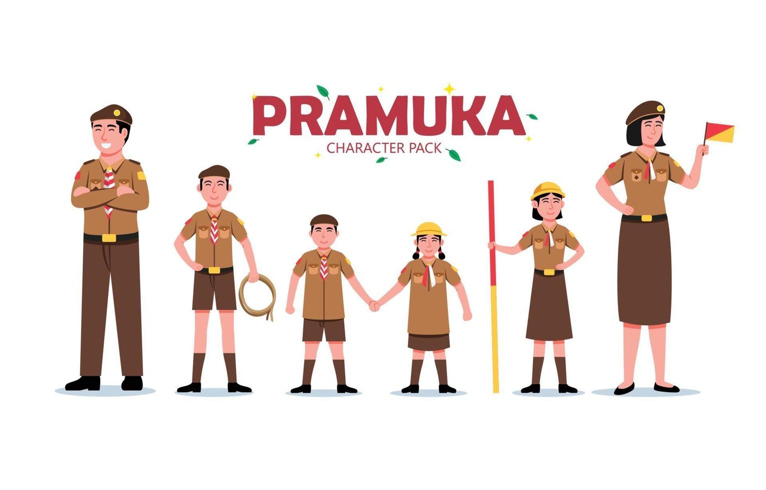 Pramuka-Cartoon-Zeichensatz vektor