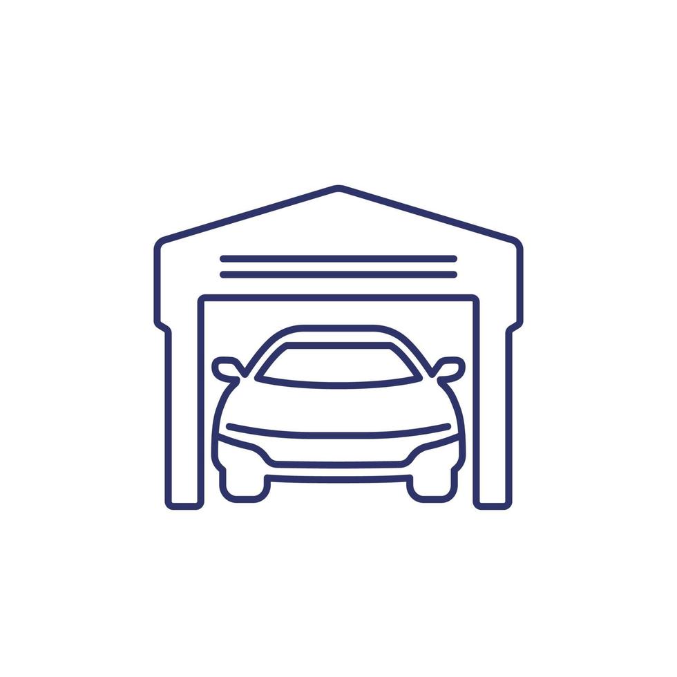 Garagensymbol mit Auto, Linienvektor vektor