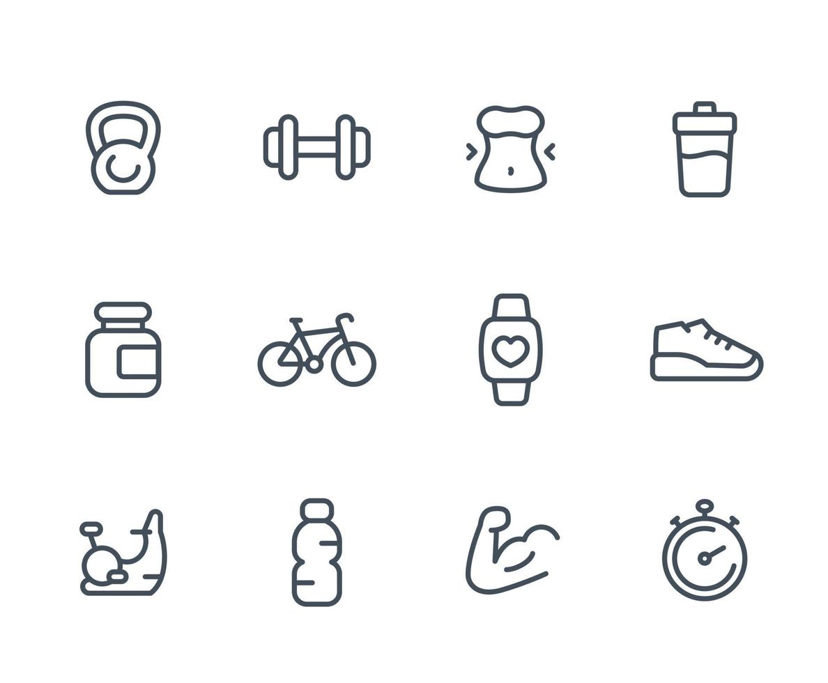 fitness ikoner, linjär uppsättning på vitt vektor