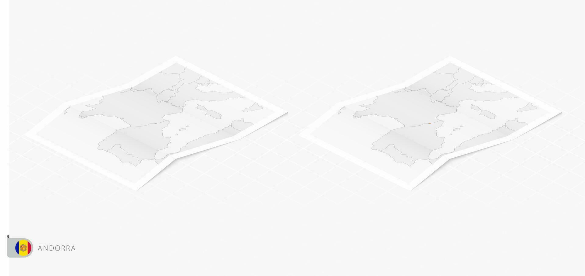 uppsättning av två realistisk Karta av andorra med skugga. de flagga och Karta av andorra i isometrisk stil. vektor