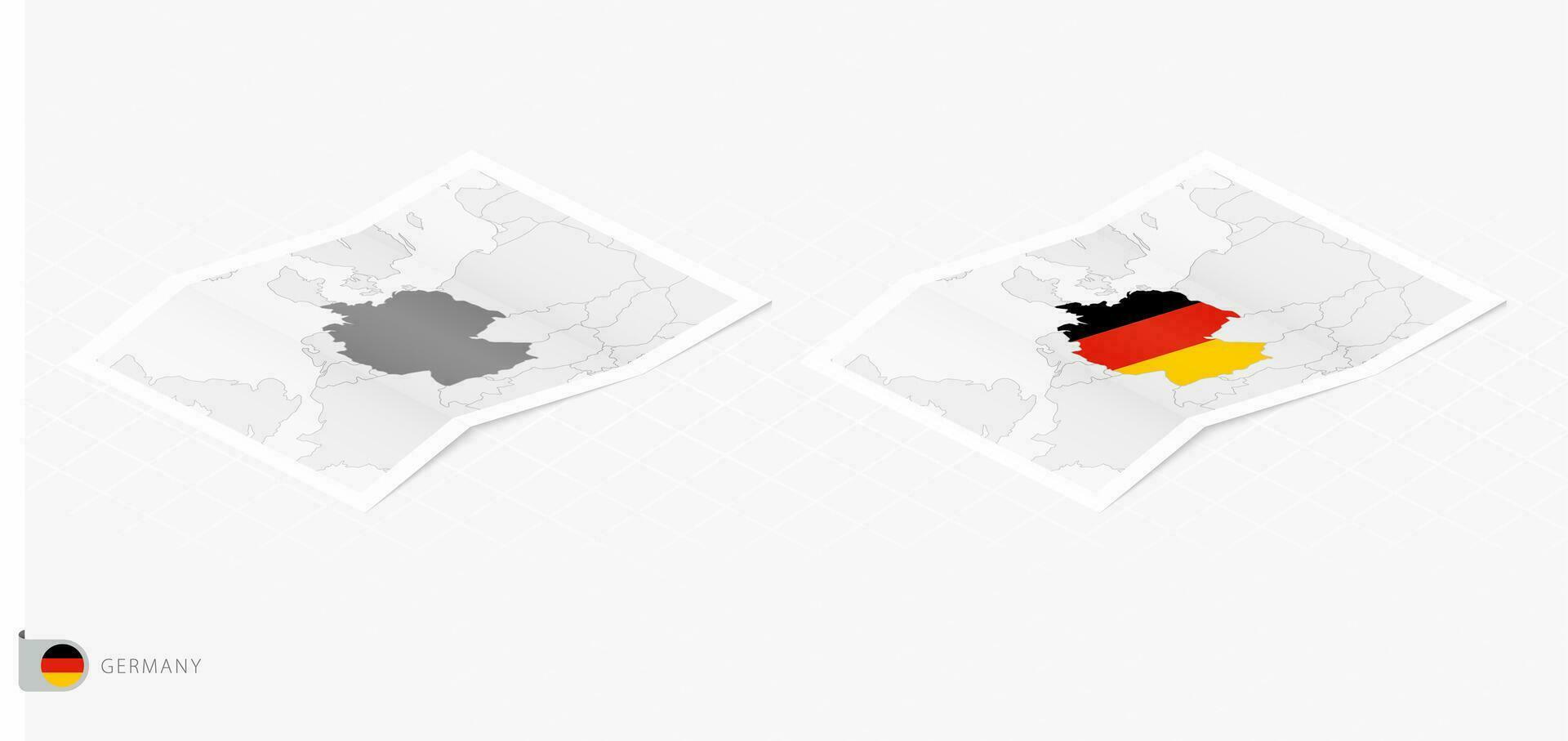uppsättning av två realistisk Karta av Tyskland med skugga. de flagga och Karta av Tyskland i isometrisk stil. vektor
