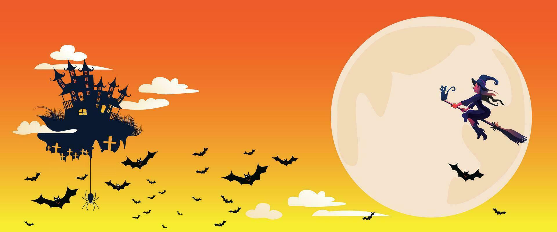 halloween pumpa lappa i de månsken. Lycklig halloween orage baner lura eller behandla med en full måne, fladdermöss, pumpa fest inbjudan bakgrund med text. vektor illustration platt design