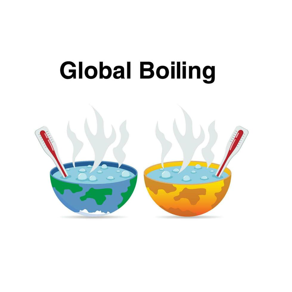 klot pott kokande. begrepp illustration av global uppvärmningen passande global kokande eftersom de jordens temperatur är mycket varm vektor