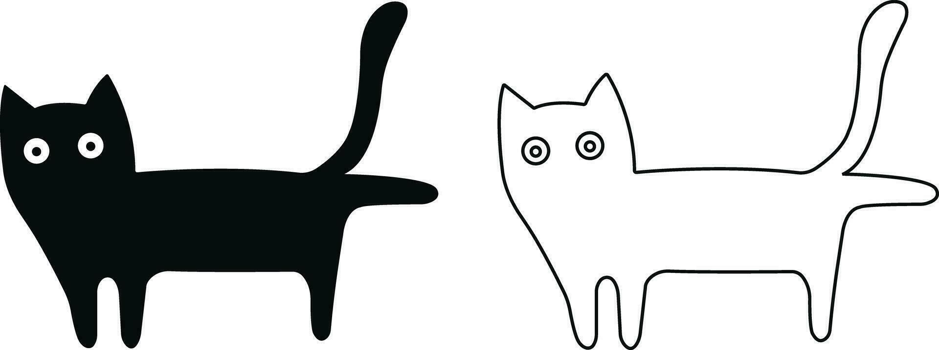 Katze Symbol im eben und Linie modisch Stil Satz. isoliert auf transparent Hintergrund. Katze Silhouette Zeichen Symbol. Handy, Mobiltelefon Konzept und Netz Design. Haus Tiere Symbol Logo Vektor Grafik