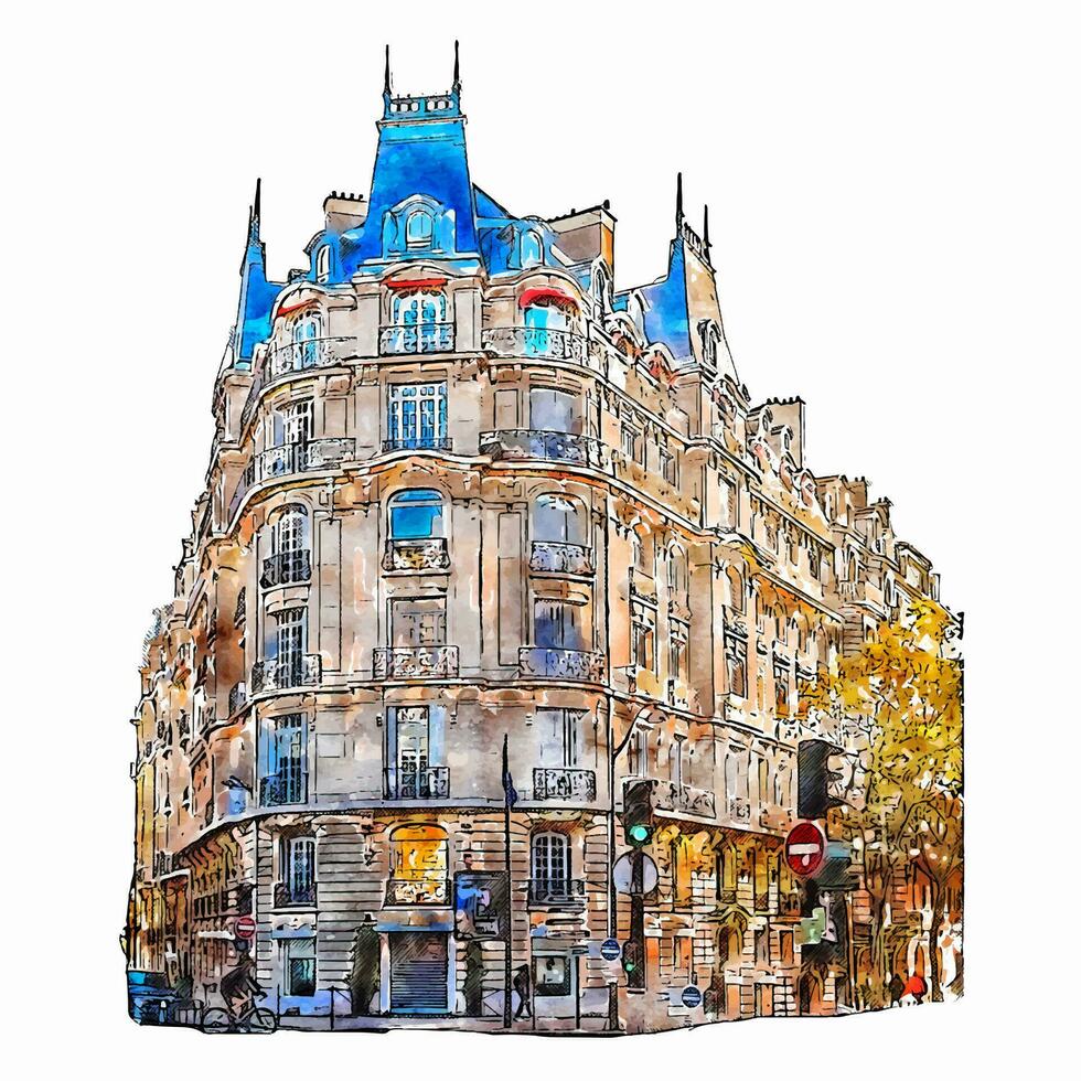 die Architektur Paris Frankreich Aquarell Hand gezeichnet Illustration isoliert auf Weiß Hintergrund vektor