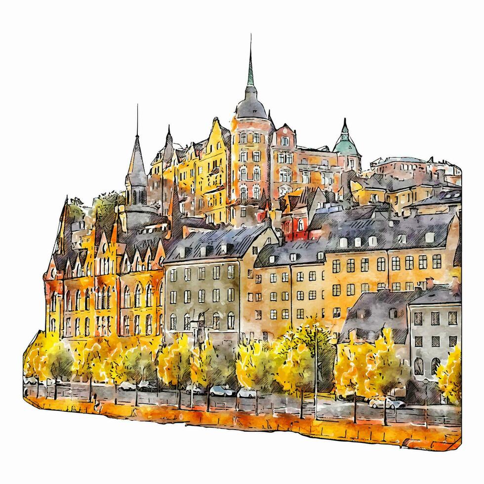 stockholm Sverige vattenfärg hand dragen illustration isolerat på vit bakgrund vektor