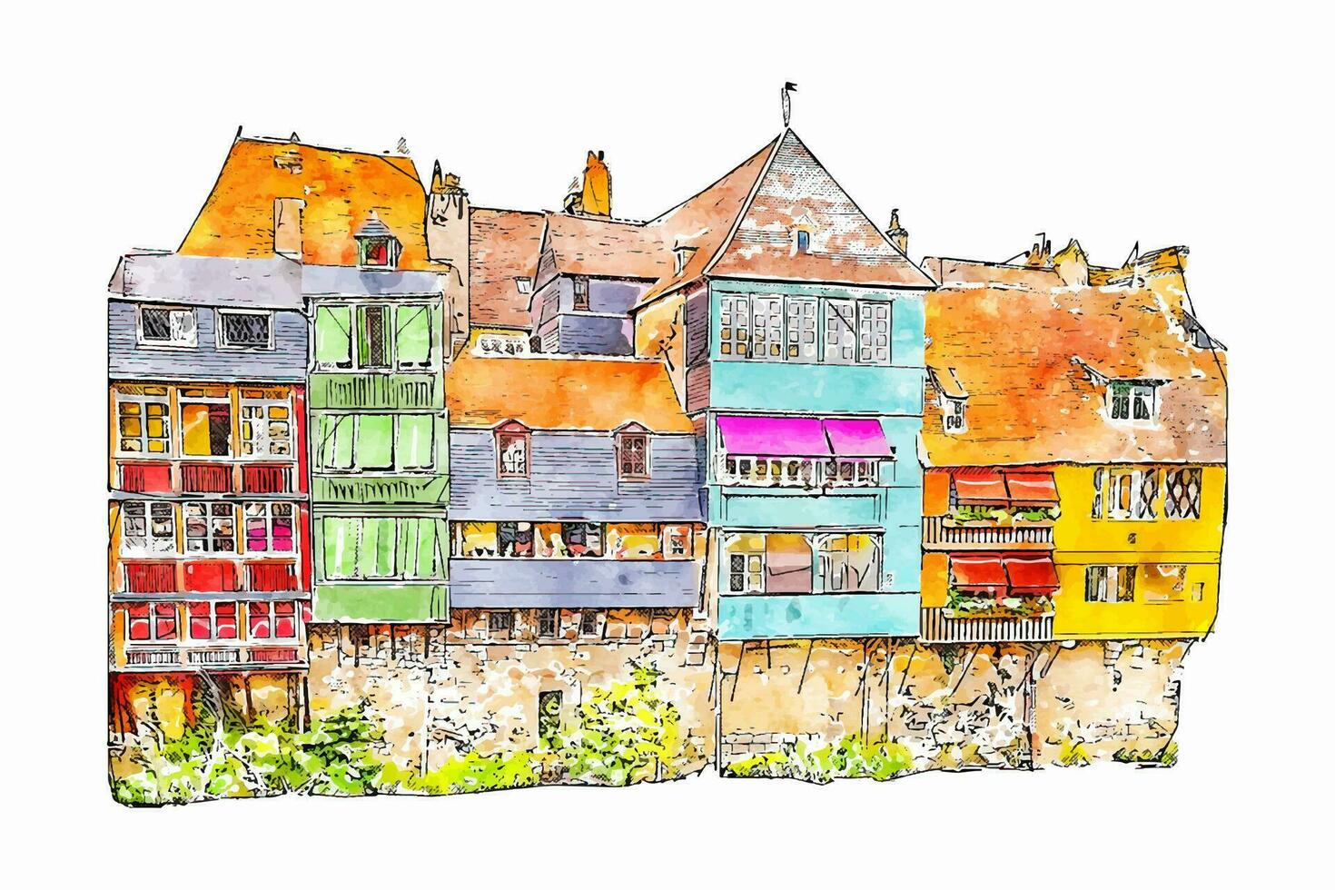 die Architektur Frankreich Aquarell Hand gezeichnet Illustration isoliert auf Weiß Hintergrund vektor