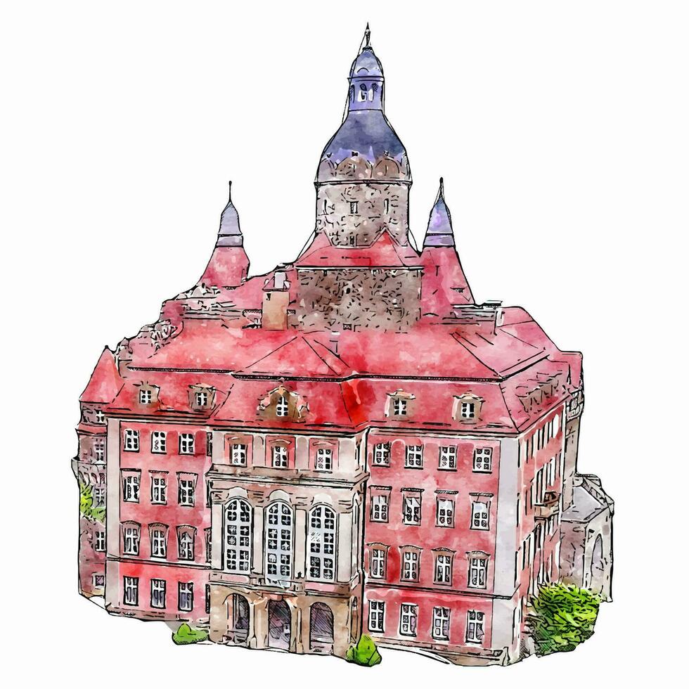 stor budapest hotell vattenfärg hand dragen illustration isolerat på vit bakgrund vektor