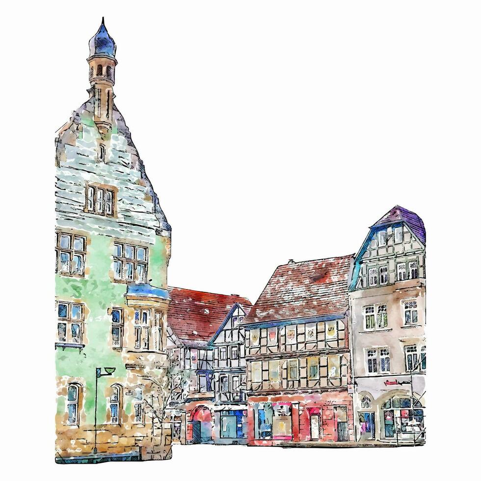 schmalkalden Deutschland Aquarell Hand gezeichnet Illustration isoliert auf Weiß Hintergrund vektor