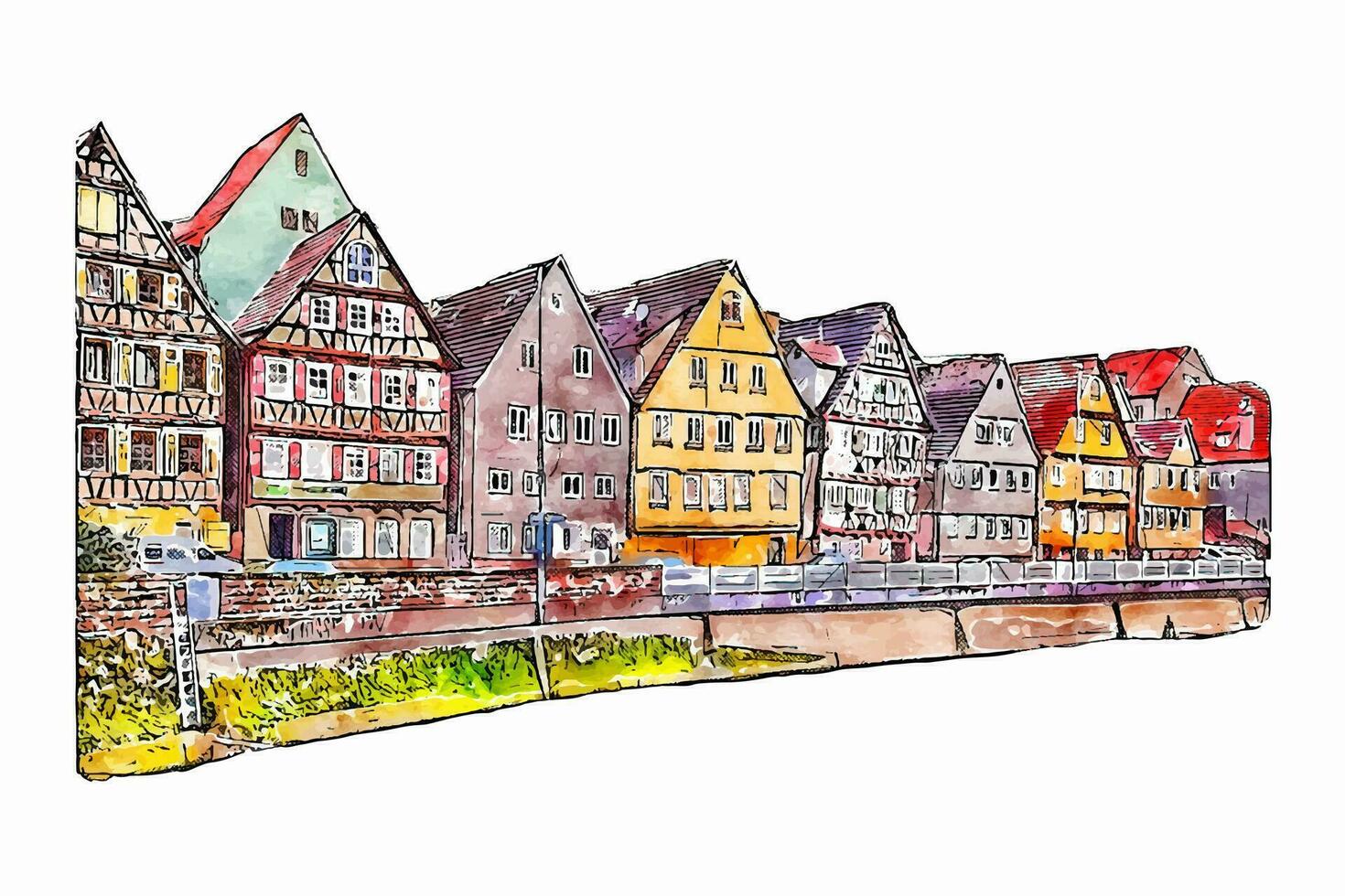 schwarz Wald Deutschland Aquarell Hand gezeichnet Illustration isoliert auf Weiß Hintergrund vektor