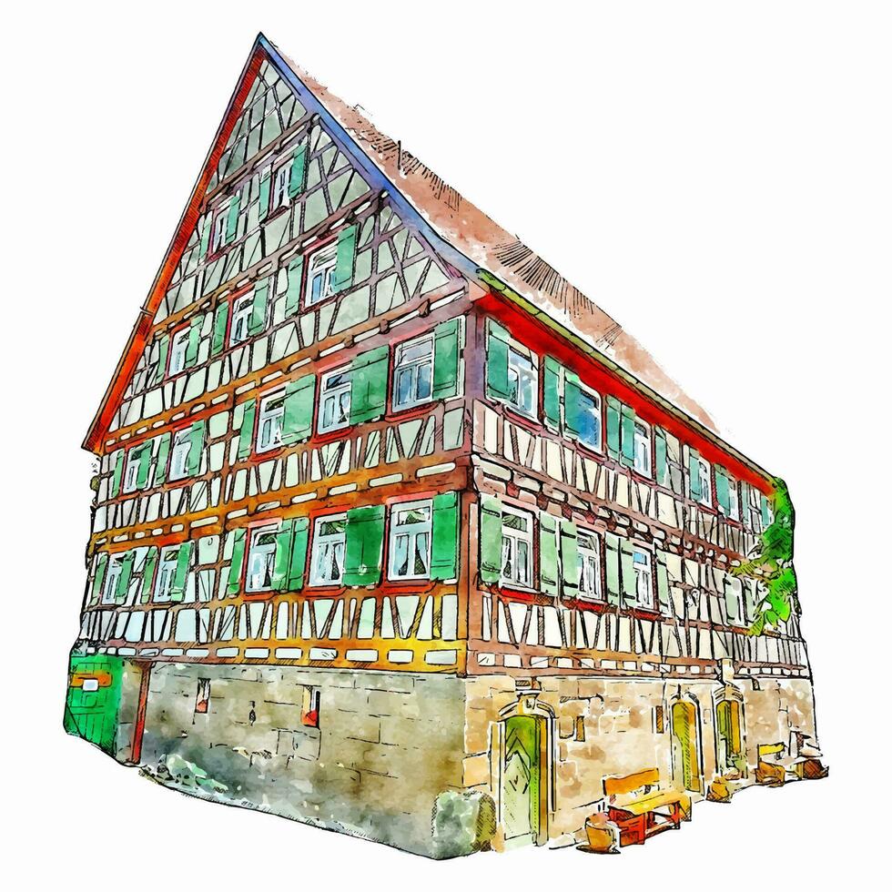 heinlesmühle Deutschland Aquarell Hand gezeichnet Illustration isoliert auf Weiß Hintergrund vektor