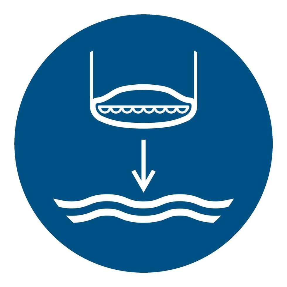iso 7010 Eingetragen Sicherheit Zeichen Symbol Piktogramm Warnungen Vorsicht beachten verpflichtend niedriger Rettungsboot zu das Wasser im starten Reihenfolge vektor