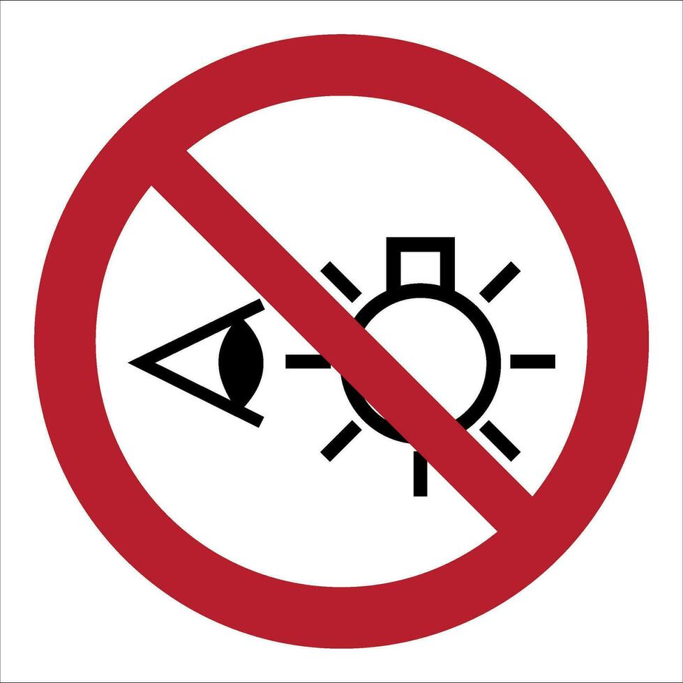 iso 7010 Eingetragen Sicherheit Zeichen Symbol Piktogramm Warnungen Vorsicht Achtung Verbot tun nicht starren beim Licht Quelle vektor