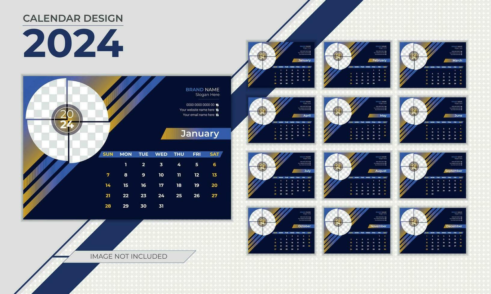 12 Monate Kalender Design 2024 vektor