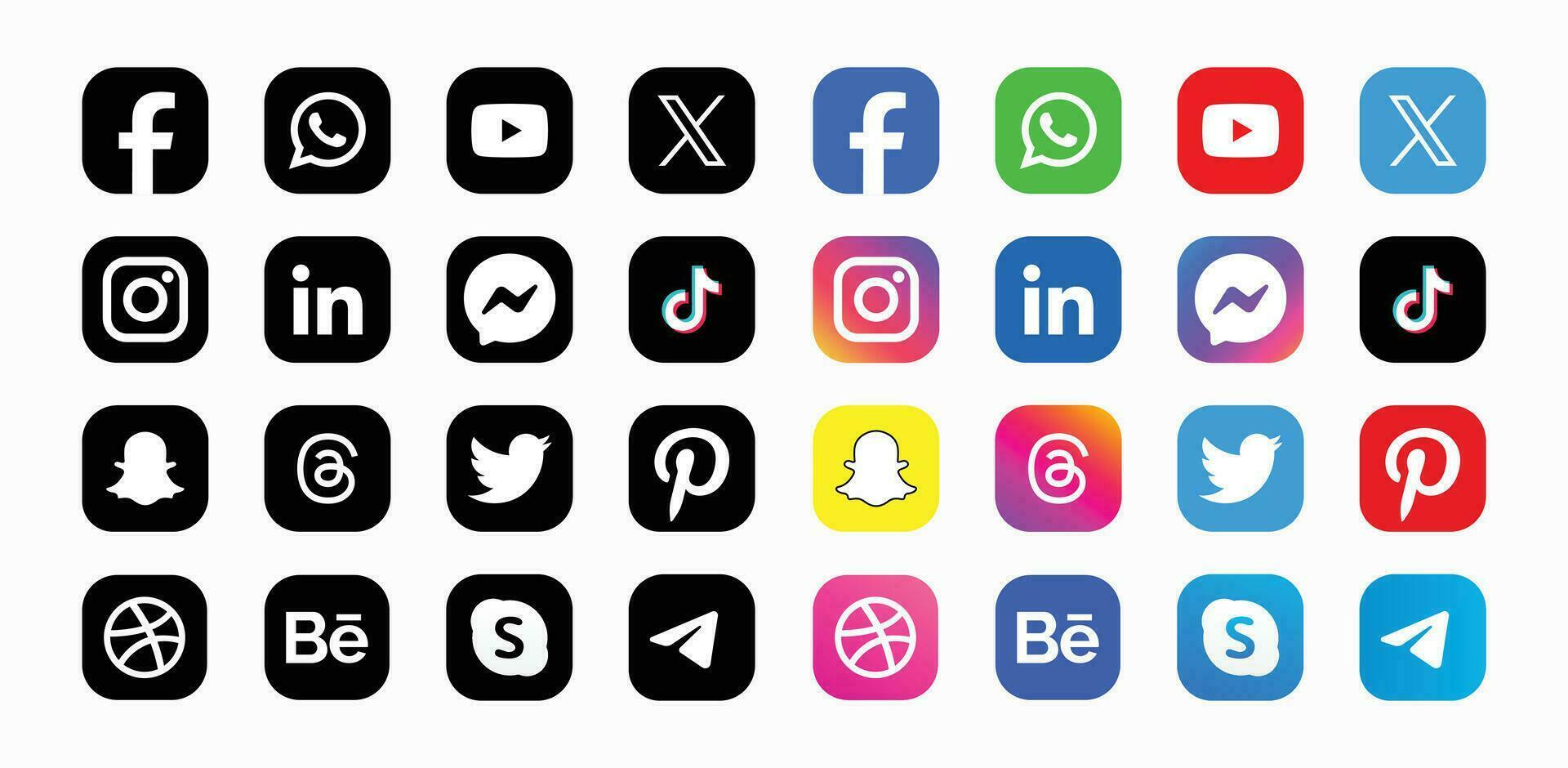 uppsättning av social media logotyp i vit bakgrund. social media ikon uppsättning samling. vektor