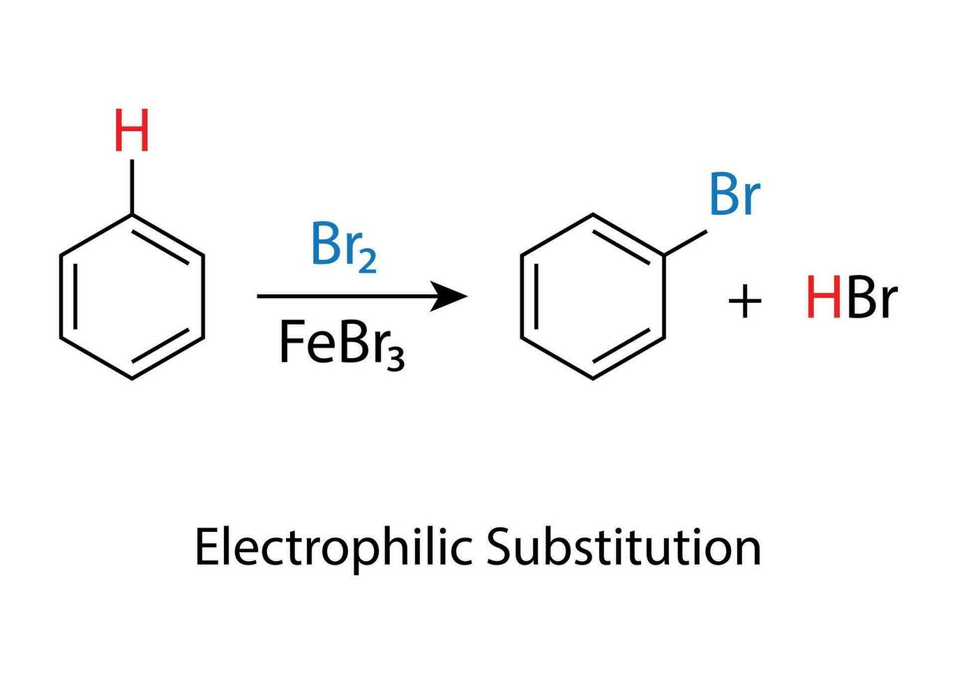 elektrophil Halogenierung Art von elektrophil aromatisch Auswechslung Vektor Illustration.