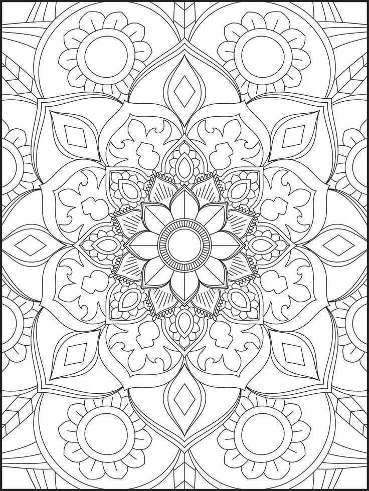 färg bok sidor. mandala. abstrakt islamic blomma. barns och vuxen anti-stress färg bok. vit bakgrund, svart översikt. vektor stock illustration. mönster mandala färg sidor