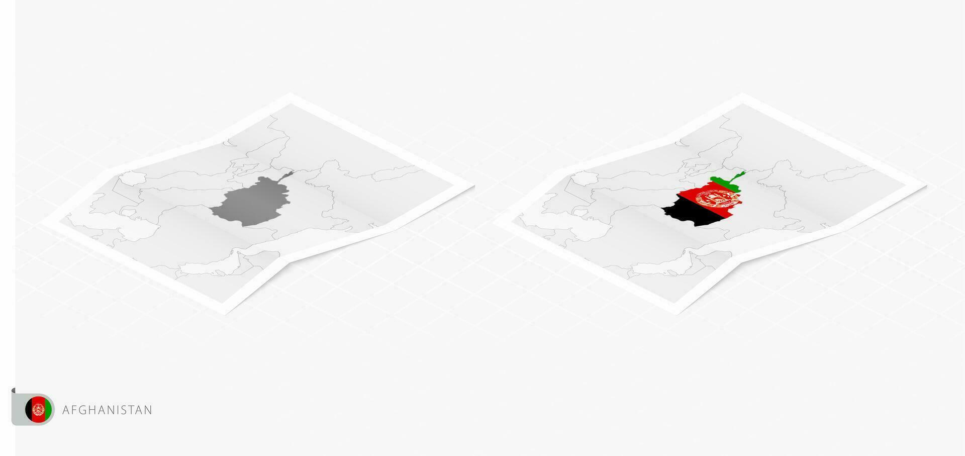 uppsättning av två realistisk Karta av afghanistan med skugga. de flagga och Karta av afghanistan i isometrisk stil. vektor