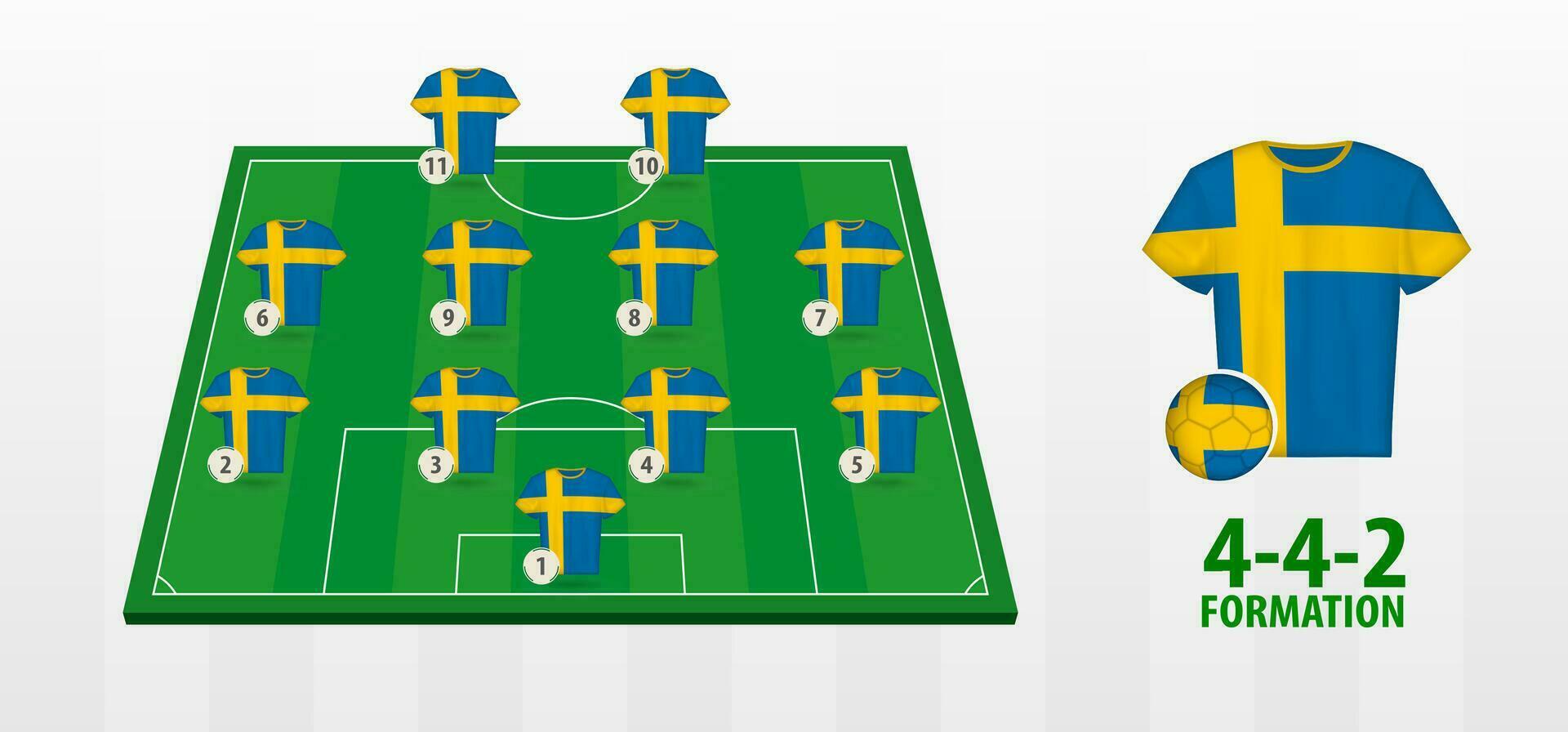 Schweden National Fußball Mannschaft Formation auf Fußball Feld. vektor
