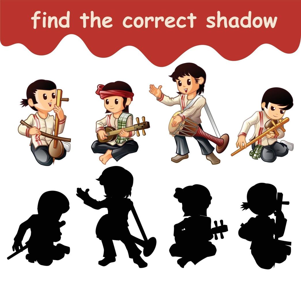 Finde den richtigen Schatten von Volksmusikanten-Charakteren vektor