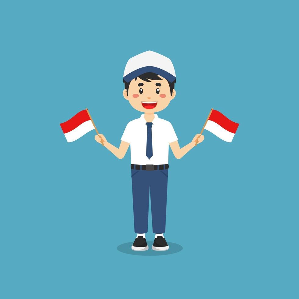 Süße indonesische Junior High School mit Flagge Indonesien vektor