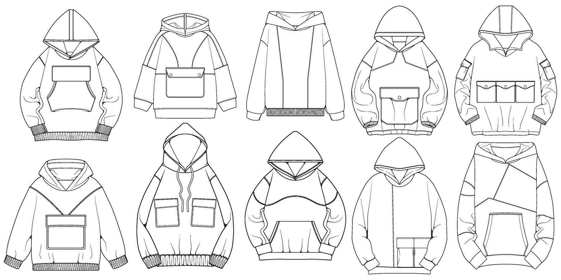 übergroß Kapuzenpullover technisch Mode Illustration mit entspannt fit, lange Ärmel. eben Oberbekleidung Jumper bekleidung Vorlage. Frauen, Männer, unisex Sweatshirt oben Attrappe, Lehrmodell, Simulation vektor