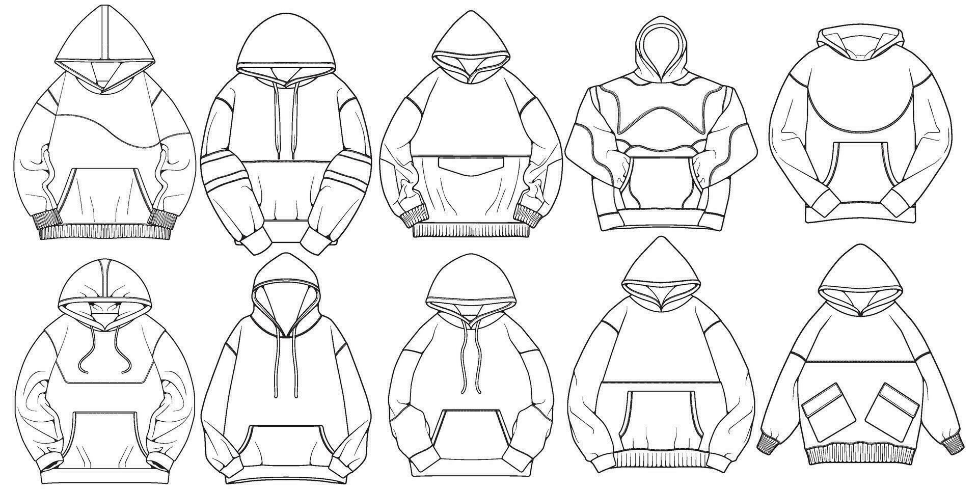 übergroß Kapuzenpullover technisch Mode Illustration mit entspannt fit, lange Ärmel. eben Oberbekleidung Jumper bekleidung Vorlage. Frauen, Männer, unisex Sweatshirt oben Attrappe, Lehrmodell, Simulation vektor