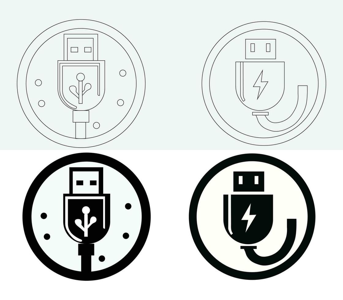 uSB laddning plugg ikon uppsättning med en vit bakgrund vektor