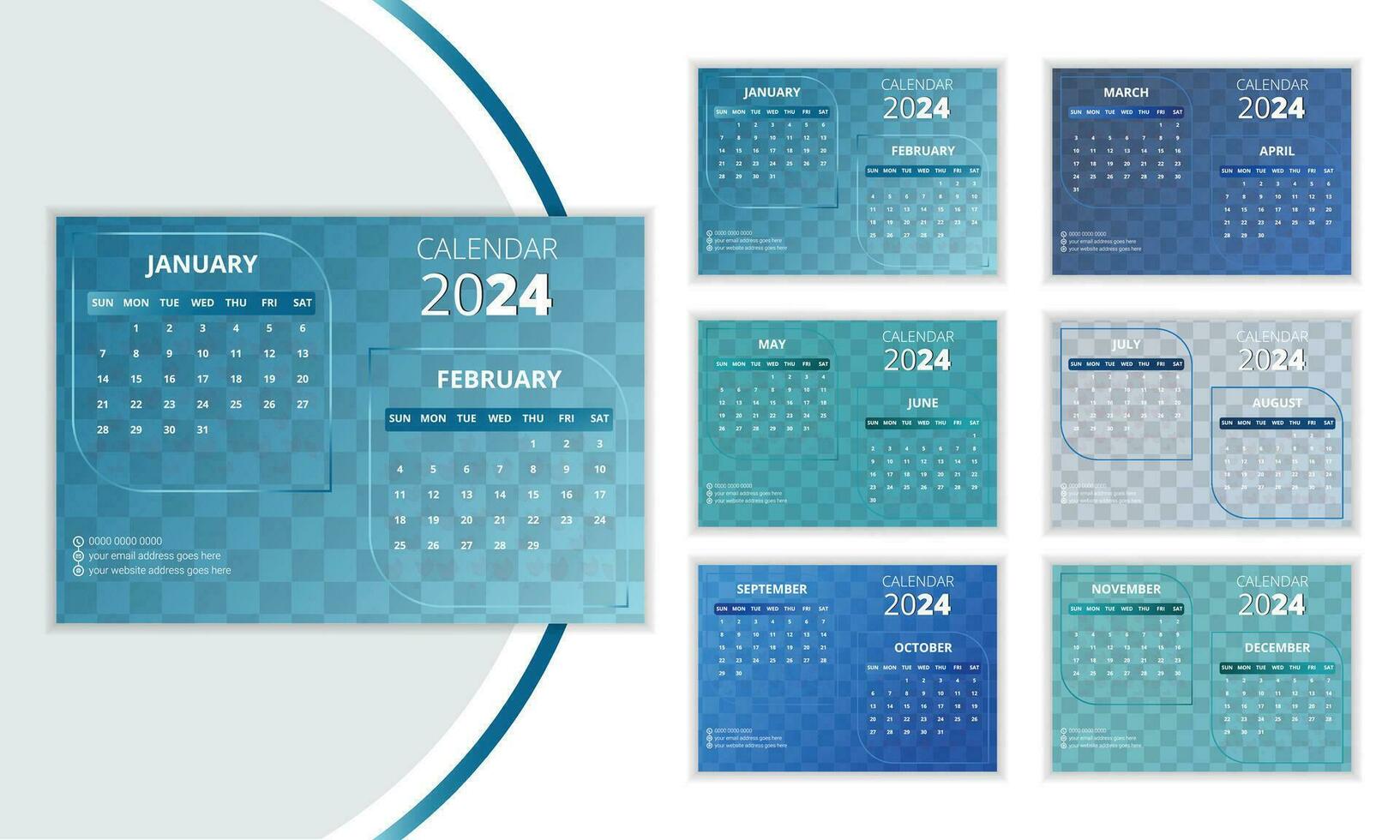 Schreibtisch Kalender Design 2024, vektor