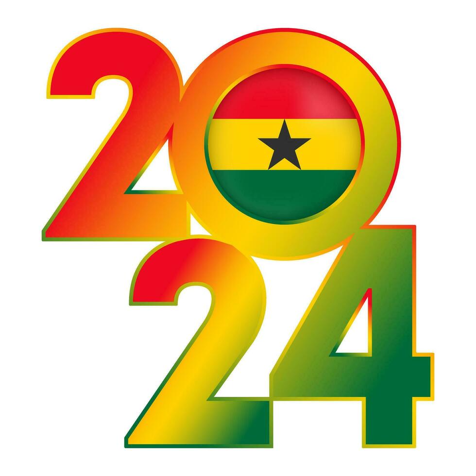 glücklich Neu Jahr 2024 Banner mit Ghana Flagge innen. Vektor Illustration.