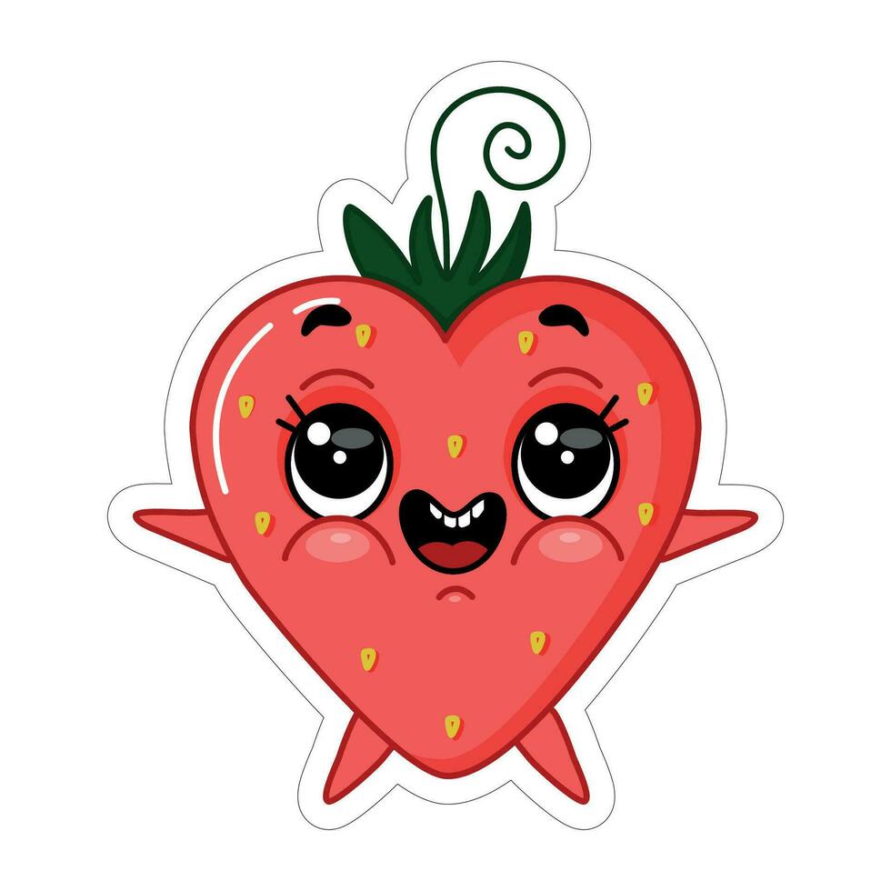 Emoji Aufkleber sehr glücklich lächelnd Erdbeere Vektor Illustration