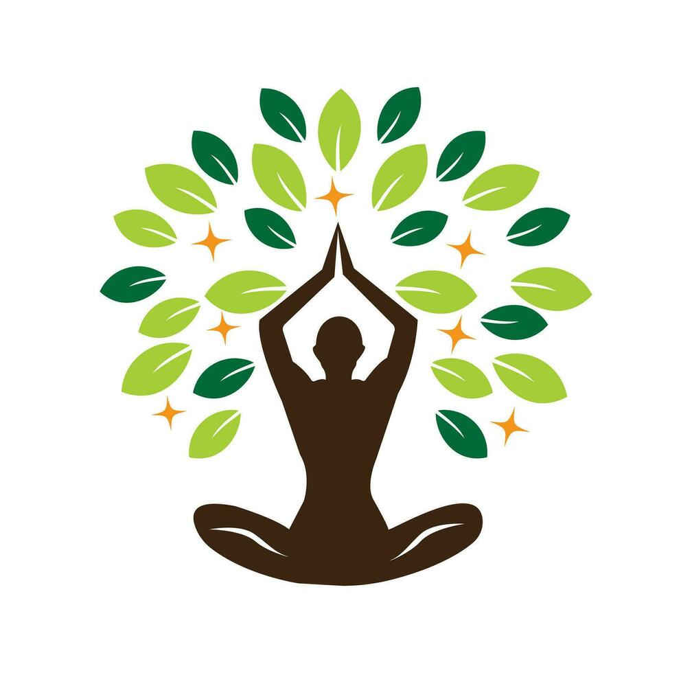 yoga logotyp design lager. mänsklig meditation i lotusblomma vektorillustration vektor