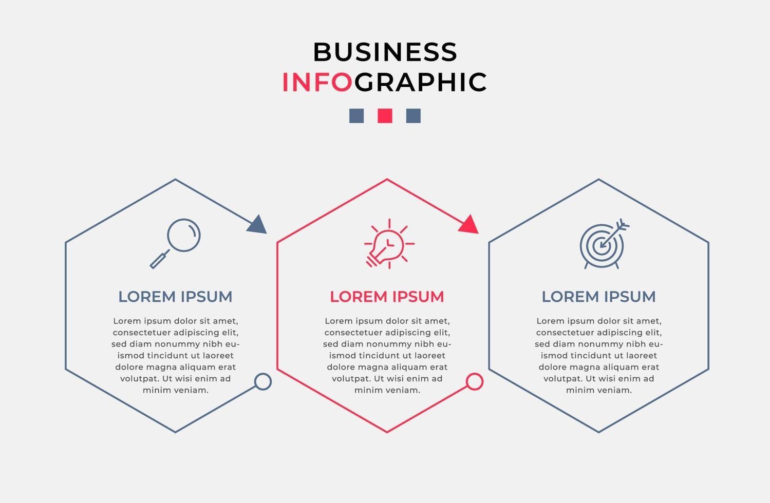 Infografik-Designvorlage mit Symbolen und 3 Optionen oder Schritten vektor